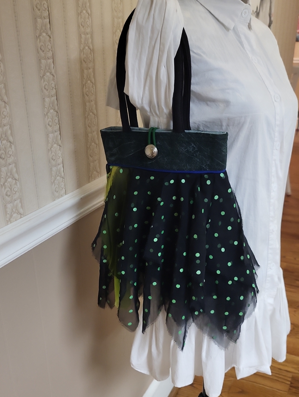 Black & Green Polka Dot Layered Shoulder Bag